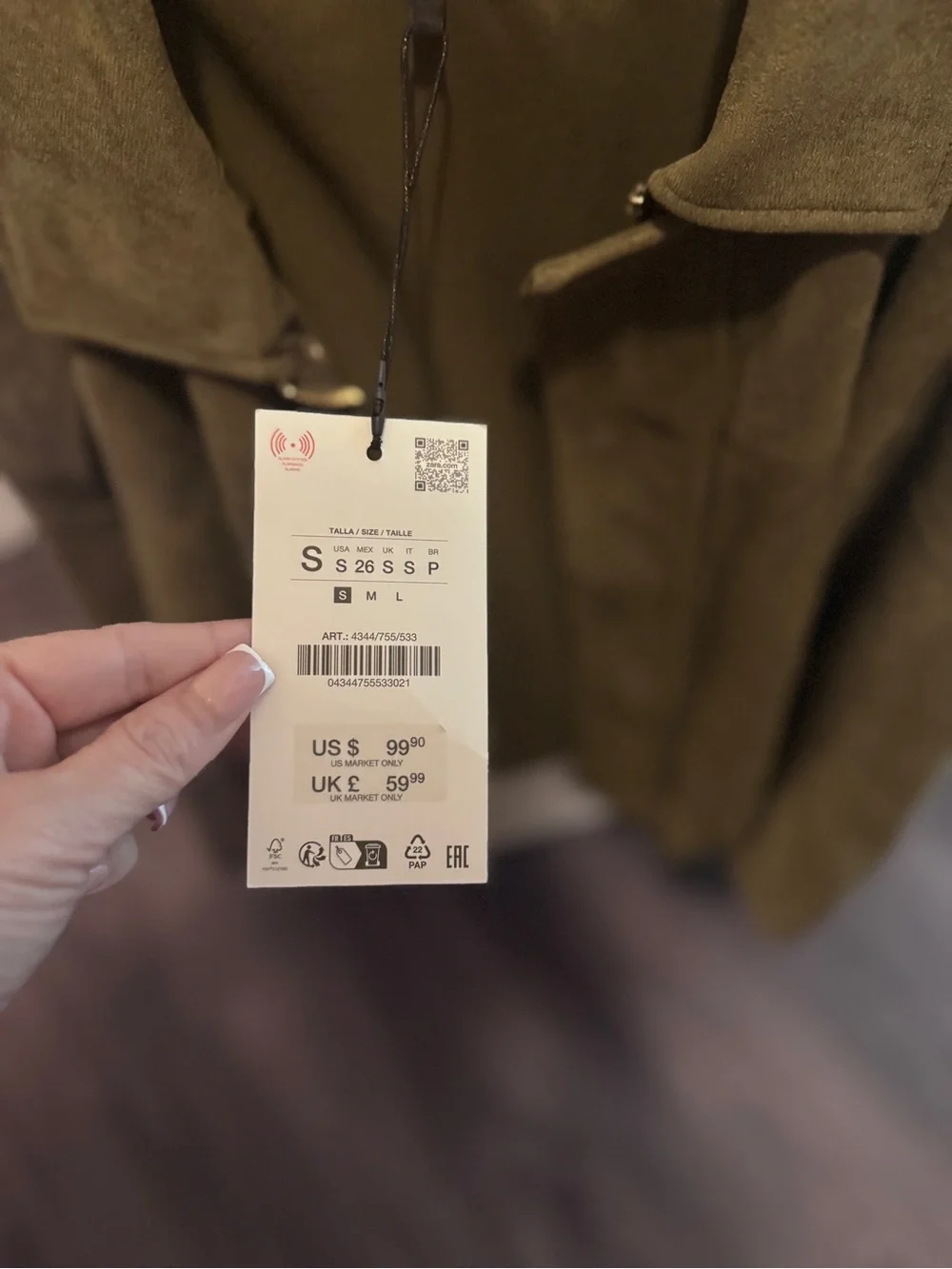 Zara Women's Olive Open Front Jacket Size Small